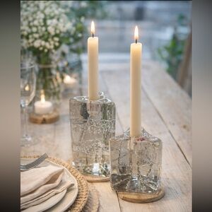 2 Vintage Littala Arkipelago Ice Cube Glass Candleholders. Finland 1970's